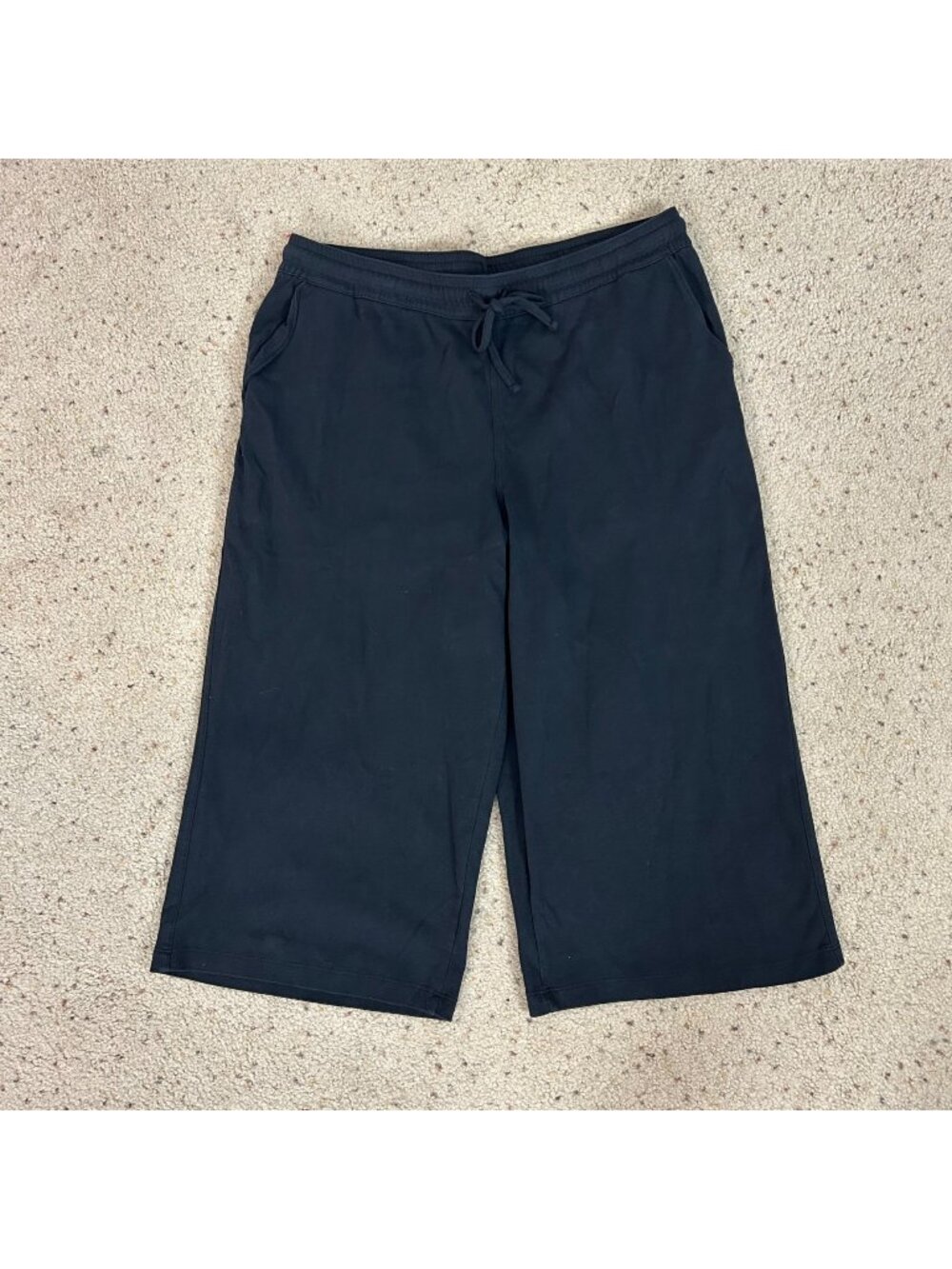 Lands' End Black Sport Knit Crop Pants Stretch Casual Lounge Sz Petite XL Womens
